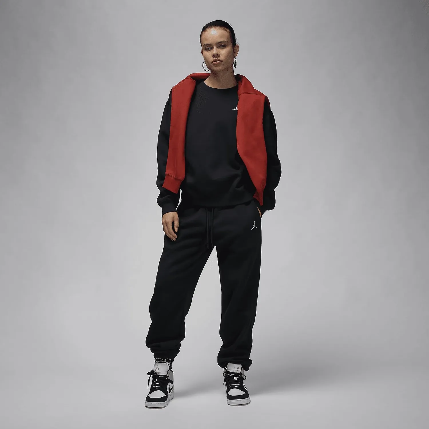 Jordan Brooklyn Fleece felpa donna girocollo nera pile
