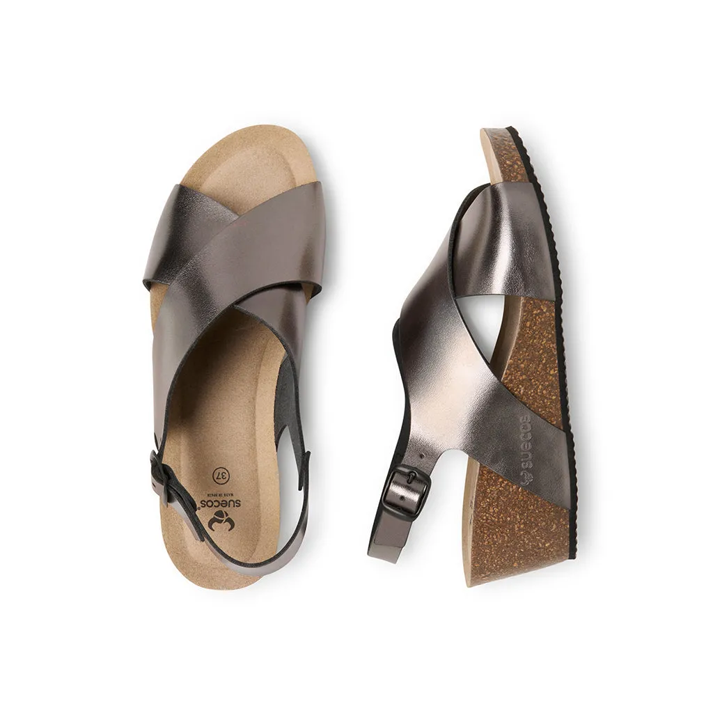 Suecos Ros Soft sandali grigio metallizzato zeppa