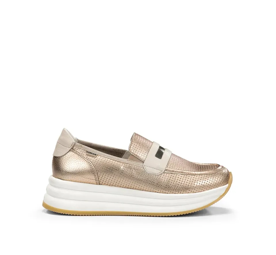 Fluchos Draz D9243 mocassini donna oro con zeppa