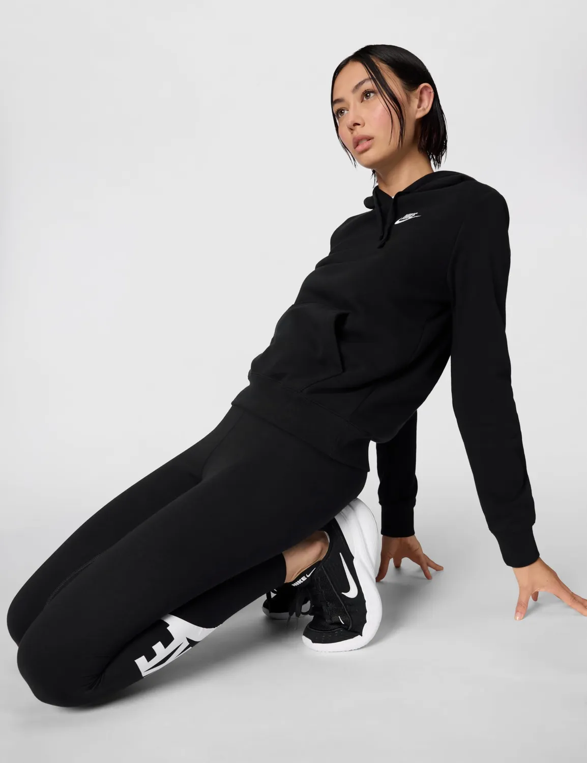 Nike Club Fleece Std Po Hdy felpa cappuccio donna Black White