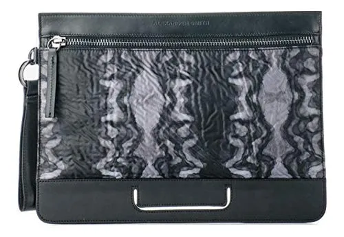 Alexander Smith Pochette pelle e nylon con borchie 32 cm