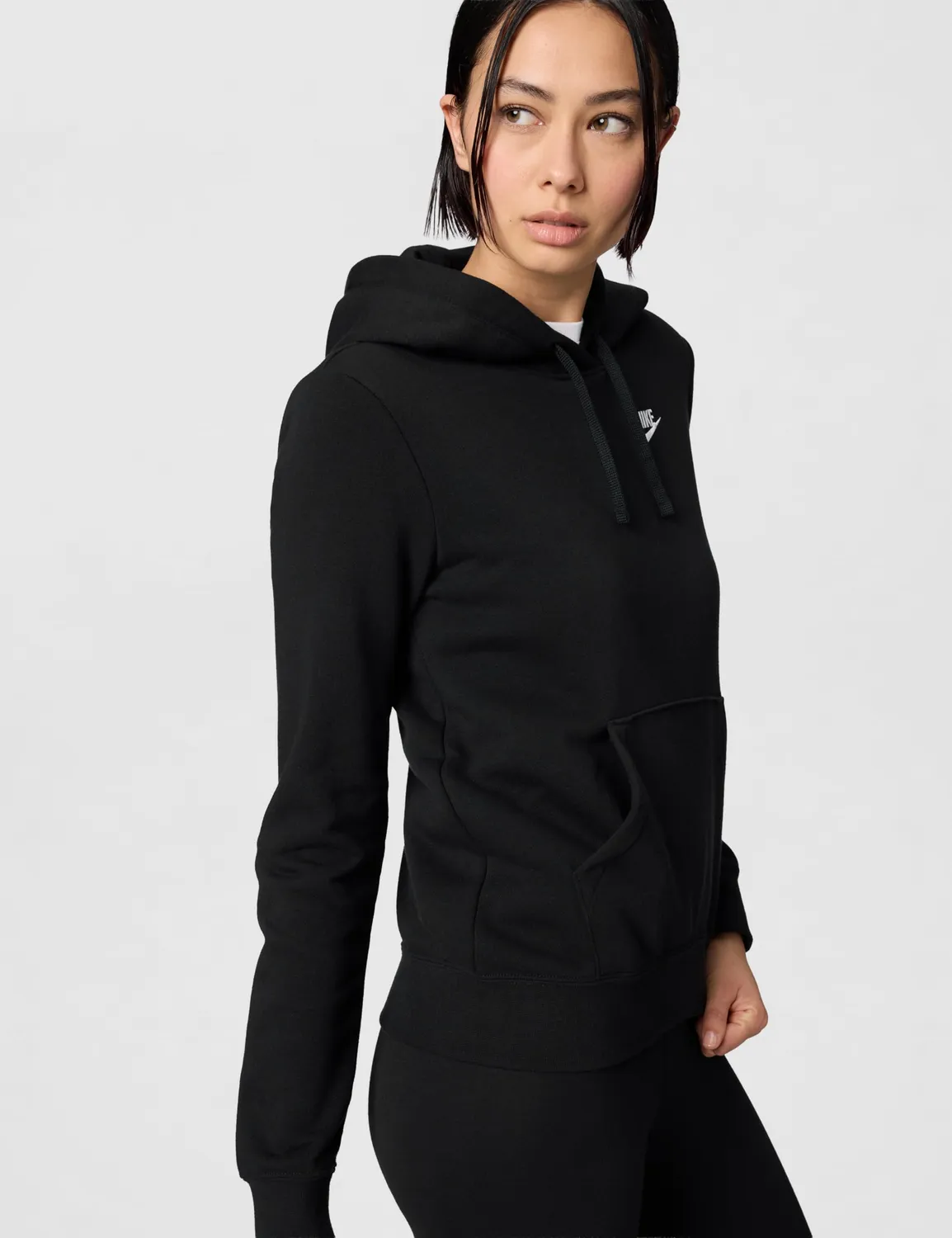 Nike Club Fleece Std Po Hdy felpa cappuccio donna Black White