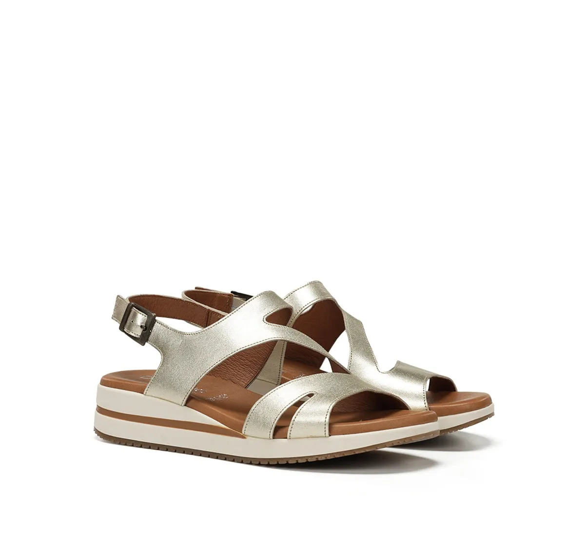 Fluchos Merlo D9688 sandali donna oro zeppa bassa