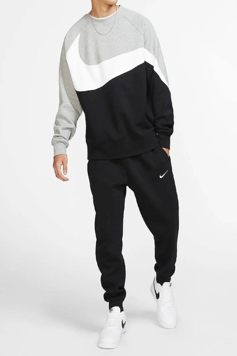 Nike Club Swoosh pantaloni tuta uomo neri in pile cotone
