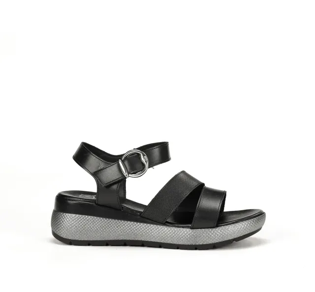 Fluchos Ever D9313 sandalo donna nero fibbia