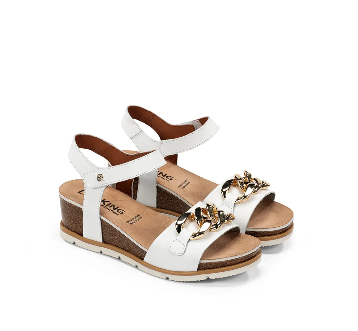 Fluchos Gold D9511 sandali con zeppa bianchi donna