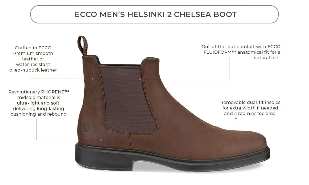 Ecco Helsinki 2 stivali uomo 41 EU pelle nera chelsea