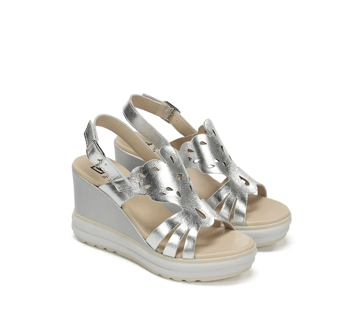Fluchos Diane D9697 sandali donna argento zeppa alta