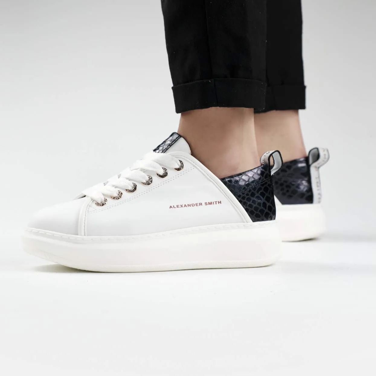 Alexander Smith Wembley White Black sneakers donna pelle pitone