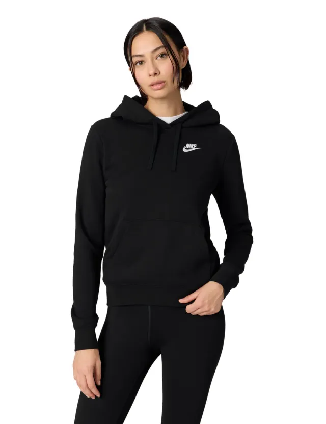 Nike Club Fleece Std Po Hdy felpa cappuccio donna Black White