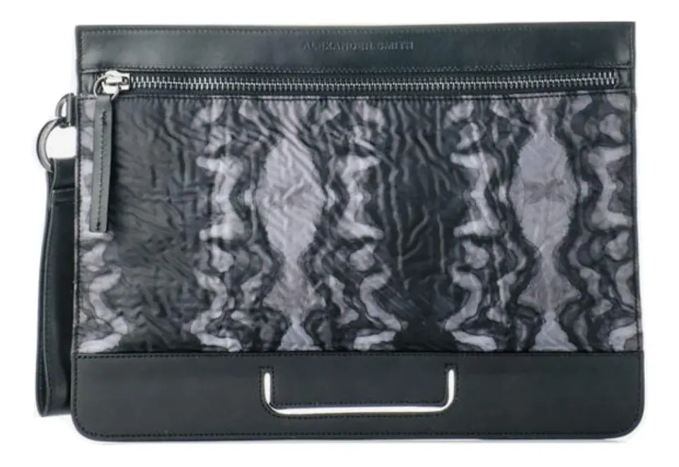 Alexander Smith Pochette pelle e nylon con borchie 32 cm