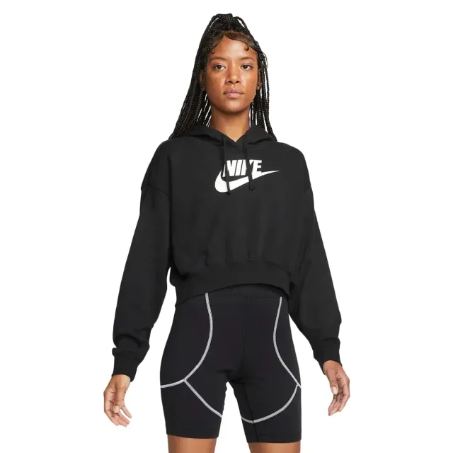 Nike NSW Club Fleece GX Crop felpa donna L nera cappuccio