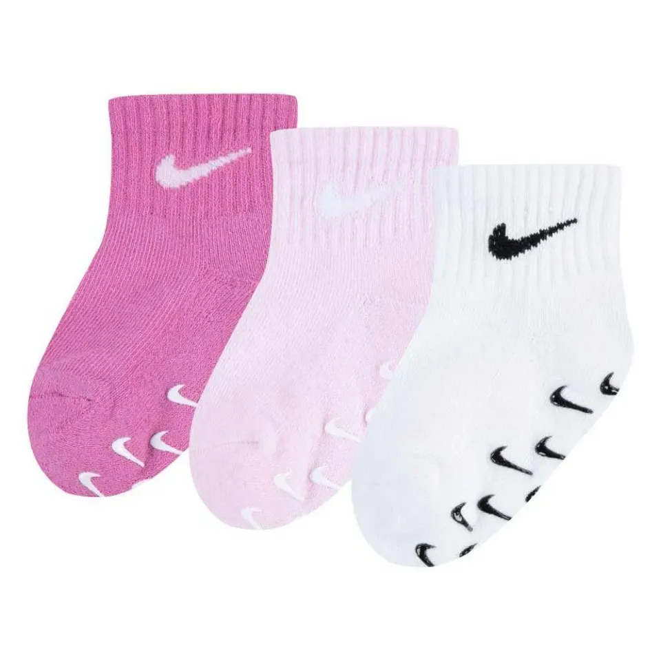 Nike 3pk Gripper Qtr calzini bambini rosa 3 paia cotone
