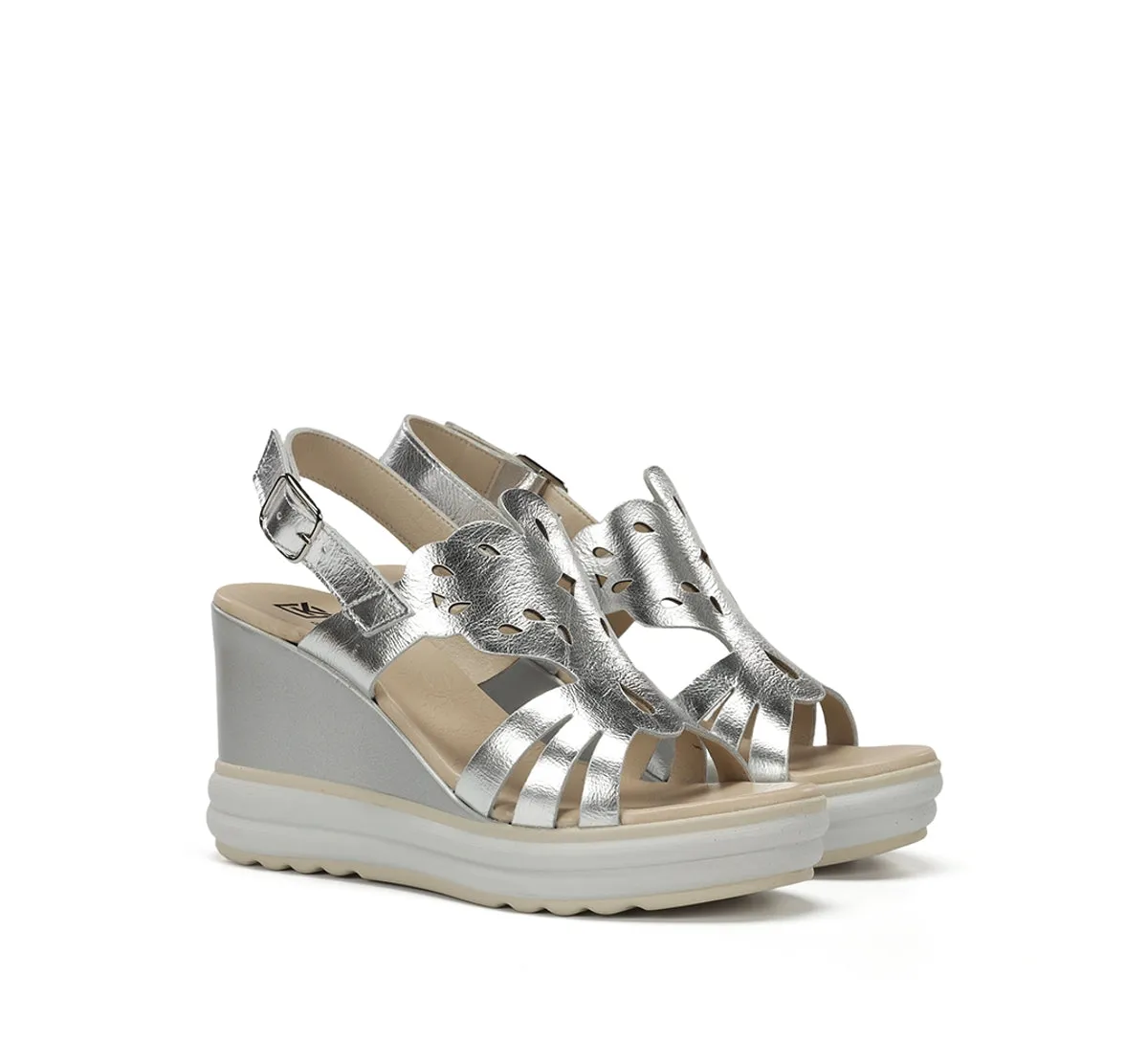 Fluchos Diane D9697 sandali donna argento zeppa alta