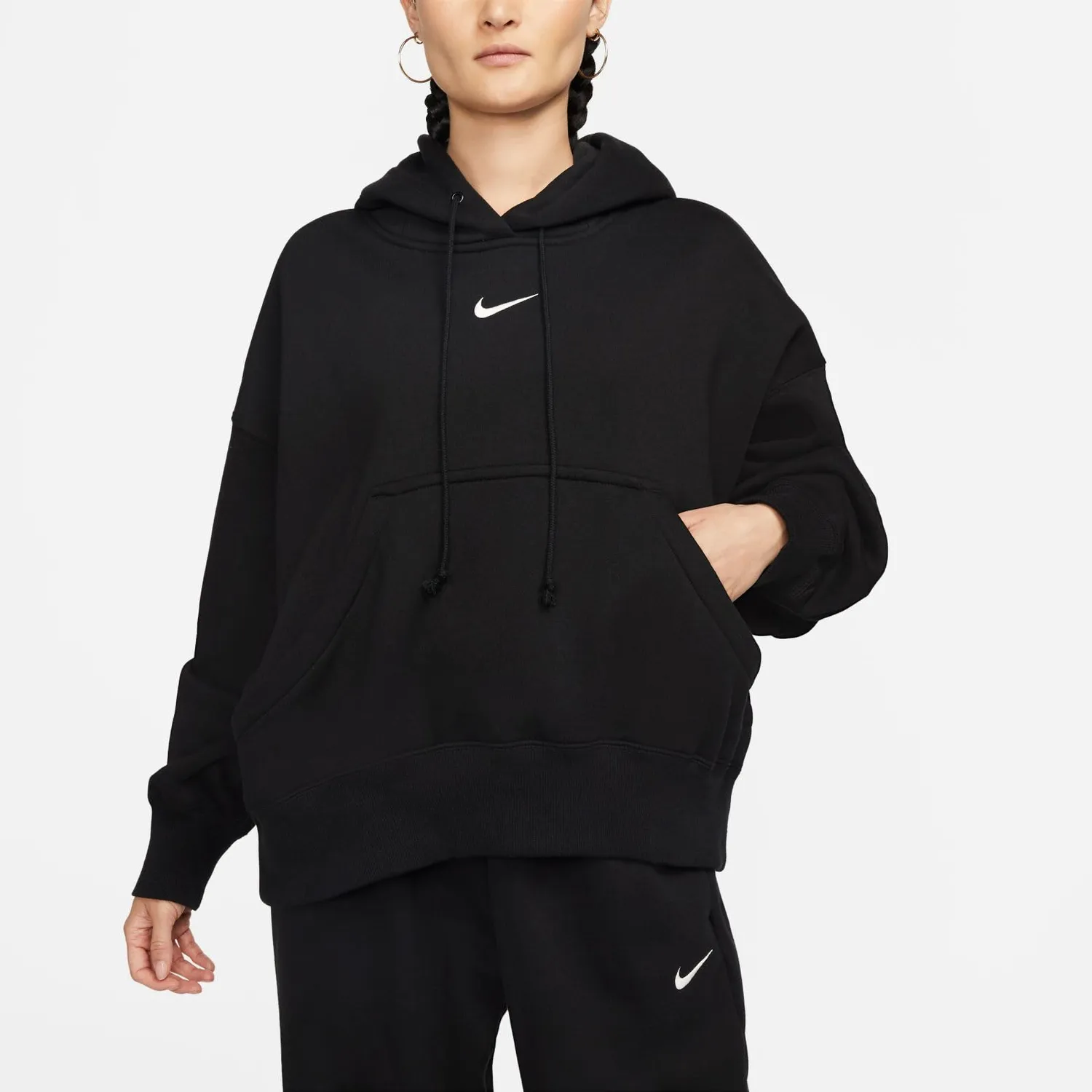 Nike Phoenix Fleece felpa cappuccio donna L nera