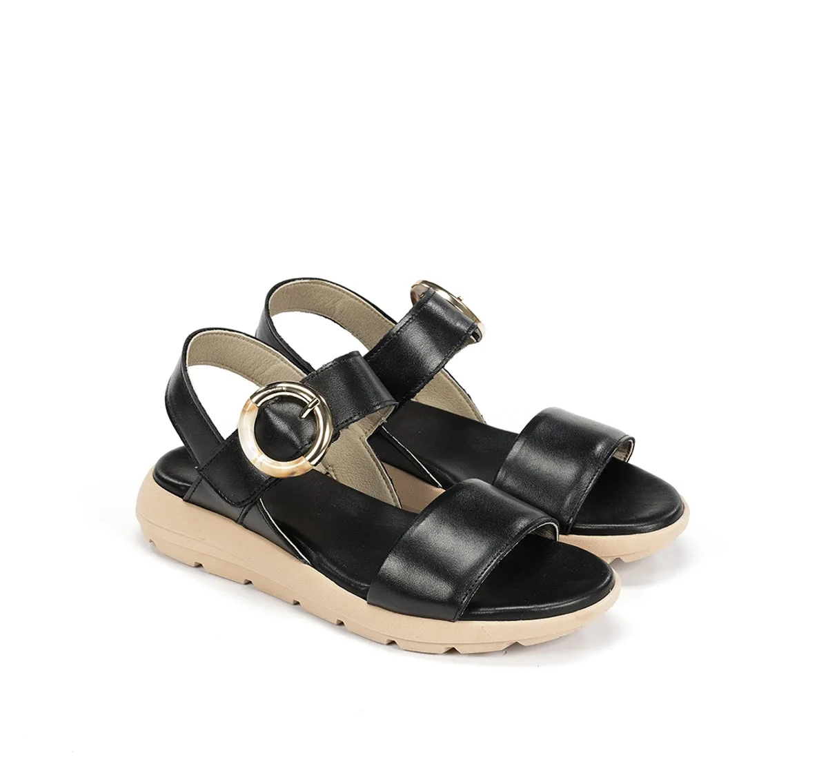 Fluchos Gandia D9468 Sandalo Donna Nero con Fibbia